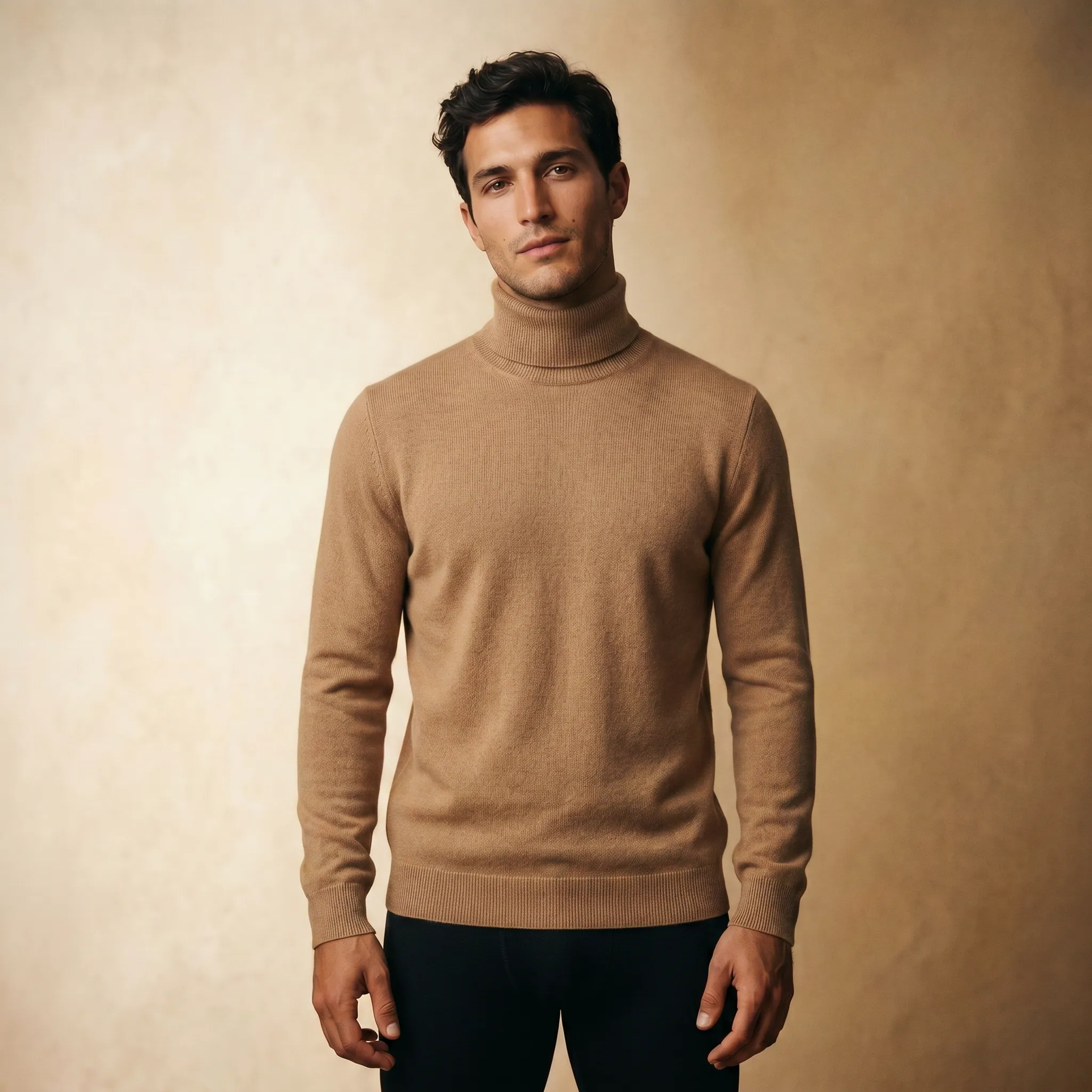 Essayage virtuel, pull col roulé camel